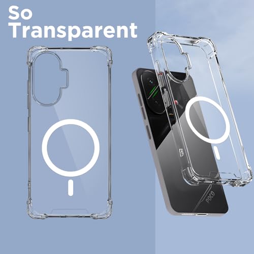 Image of Pikkme Back Cover for Poco F7 5G Mag-Safe Shockproof PC + TPU Protective Case Magnetic Support Bumper Case (Transparent Mag-Safe)