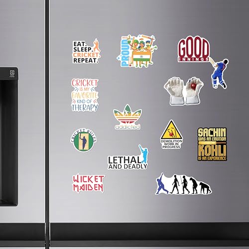 Image of WallDesign Unique Cricket Theme Magnets - Essential Set for Sports Enthusiasts, Magnet Collection for Cricket Fan (Set of 14)