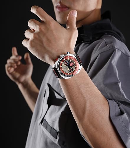 Image of NAVIFORCE NF8057 Square Vintage Military Chronograph Genuine Leather Analog Watch