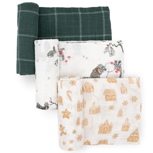 Image of Little Unicorn Muslin Swaddle Blanket for Newborns & Infants | Soft & Breathable Fabric | Set of 3 Baby Blankets for Swaddling, Nursing, Shower Gifts (Snow Day)