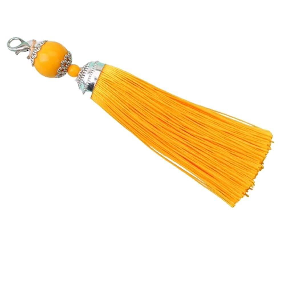 Versatile Tassel Keychain Beads Charms Silk Tassel, 8cm Silky Lobster Clasp, Pendant for DIY Crafts Jewelry Making Accessories 1pc(Yellow)