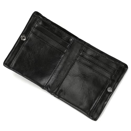 Genuine Leather Bifold Wallet with Multiple Card Slots for Men and Women, Slim Coin Pocket Cash Credit Card Holder Zipper Purse, Black