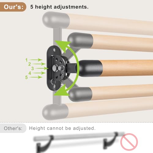 Dolibest Wall Mounted Ballet Barre, Space Saver Wood Ballet Barre System for Home, Stretch/Dance Workout Equipment, Metal Bracket Support, Height Adjustable, for Kids & Adults - 67 Inch by Dolibest - Used condition - Image 2