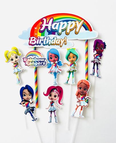 Happy Birthday Rainbow Rangers Themed Cake Topper