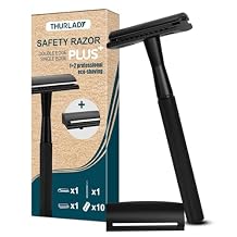 Safety Razors for Men, Reusable Metal Razor, with 10 Double Edge Blades, Smooth Close Gentle Shave, Plastic Free, Matte Black