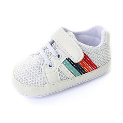 Image of Clowora Baby Boys Girls Shoes Non-Slip Rubber Sole Sneakers Infant First Walking Toddler Crib Shoes Newborn Loafers Flats. (21 /White panel, Infant, 0 Months, Age Range, US Footwear Size System, 6 Months, Medium)