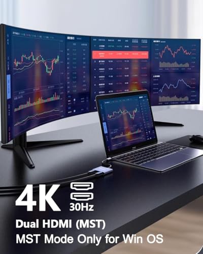 Image of USB C to Dual HDMI Adapter 4K 60hz, Type C to HDMI Splitter for 2 Monitors, 4 in 1 USB C Hub 2HDMI, USB 3.0, 100W PD, Extended Display for MacBook Air /Pro Thunderbolt 4, Multiport Two Screen Dongle
