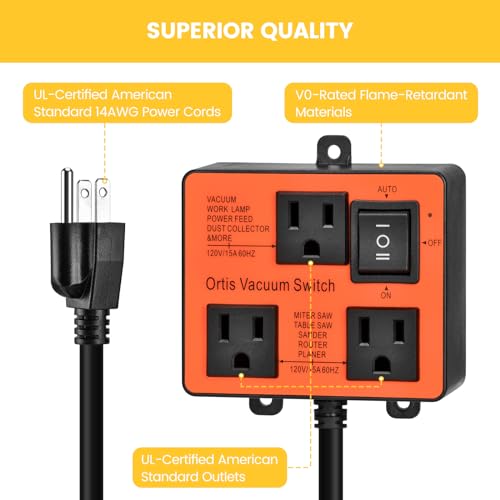 Image of Automatic Vacuum Switch, Ortis Vacuum Switch for More Power Tools, Delay Vacuum On /Off to Prevent Circuit Overload and Tripping, Keep Your Workplace Cleaner, Better for Your Lung