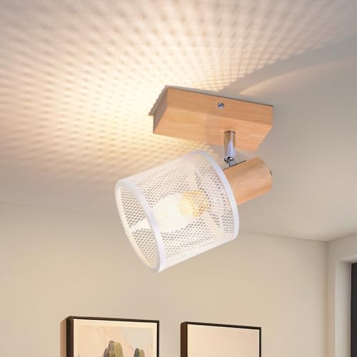 Deboola Foco de Techo de 1 Fuego Vintage - Lámpara de Techo LED de Madera, Spot Orientable E14, Foco de Pared para Dormitorio, Pasillo, Cocina, Sala de Estar, MÁX. 40W, Sin Bombilla