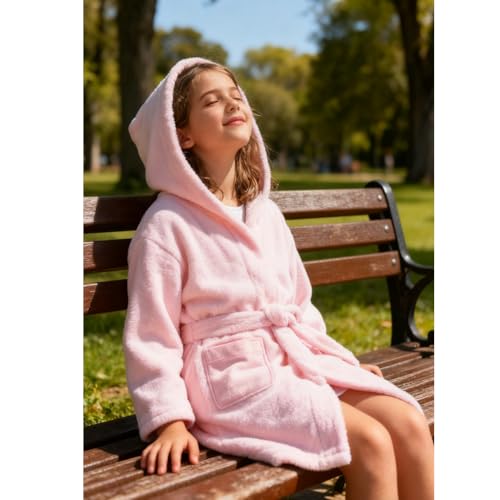 Image of Kids Bathrobe Hooded Plush Fleece Robe for Girls Boys