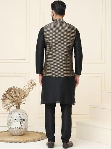 Image of SOJANYA (Since 1958 Men's Silk Blend Kurta Pyjama & Self Design Nehru Jacket Combo