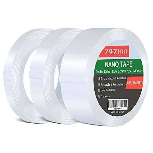 ZWZIOO Nano Double Sided Tape (Set of 3), Gel Grip Tape Removable Transparent Sticky Tape, Reusable Traceless Mounting Adhesive Tape for Carpet Fixed Festival Home Office, Total 24.6 Feet