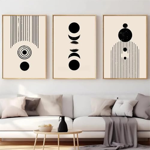 Art mural de salon phases de la lune, décoration murale moderne triptyque 50x75
