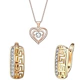 WSKFLY Double Heart Pendant Necklace,14K Gold Plated Pattern Cutout Diamond Earrings for Womens,Set