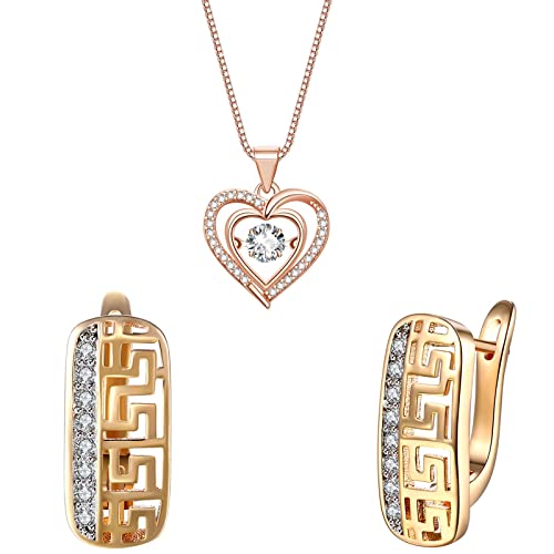 Wskfly Double Heart Pendant Necklace,14K Gold Plated Pattern Cutout Diamond Earrings For Womens,Set In Gold Plaed 5A Cubic Zirconia Christmas Jewelry Gift Birthday Gifts For Her #TOP19