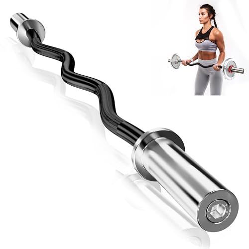 4ft EZ Curl Bar, Heavy-Duty Curling Bar Olympic Barbell for Strength Training, 400LB Load Capacity, Arm Muscle Workouts Bar, Compatible with 2-Inch Weight Plates, Black, Ideal for Home and Gym