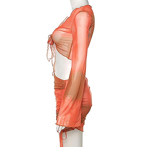 Image of Women's Sexy Long Sleeveless 2 Piece Sheer Mesh Cover Up Dress Crop Top Bodycon Ruched Mini Skirt Sets