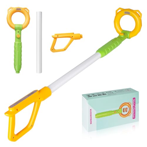 Kids Metal Detector (2-in-1) Handheld With Bear Head Design, Lights and Sounds - Detects Jewelry, Coins for Beach, Outdoor Use - Ages 3 and Above