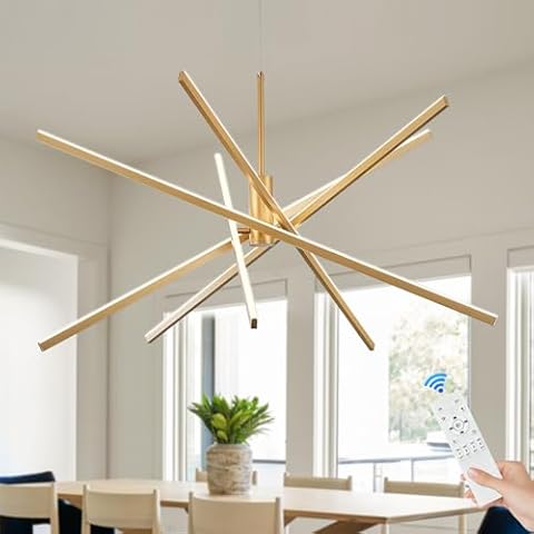 Benkut Modern Sputnik Chandelier Ceiling Gold LED Pendant Light with Remote 70W Chandeliers Dining Room Light Fixtures Over Table Dimmable for Living Room Kitchen Bedroom (39.4 in, 3000K-6000K) Cover