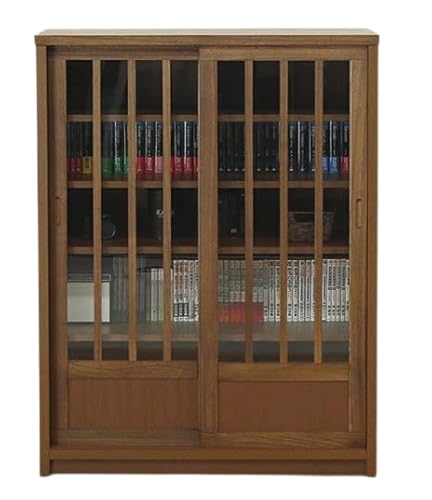 日本製 和風 幅90cm 高さ120cm 桐材 リビングキャビネット サイドボード 書棚 本棚 完成品 (ライトブラウン)