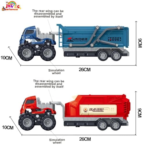Image of 1:43 Metal Toys Alloy Diecast Truck Set Toy, Diecast Miniature Car Model (Pack of 2-Multicolor) (Engineering Transport Truck)