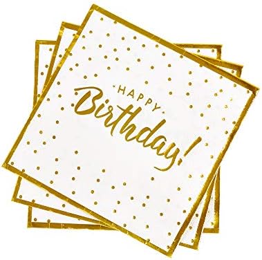 Gatherfun Birthday Party Supplies Napkins Disposable Paper Napkins with Gold Stamping for Adults and Kids Birthday Party（6.5X6.5 in, 3-Ply, 50-Pack)