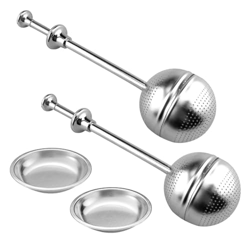 2Pcs Stainless Steel Tea Ball Infusers with 2 Trays - Reusable Fine Mesh Loose Leaf Tea Interval Diffusers
