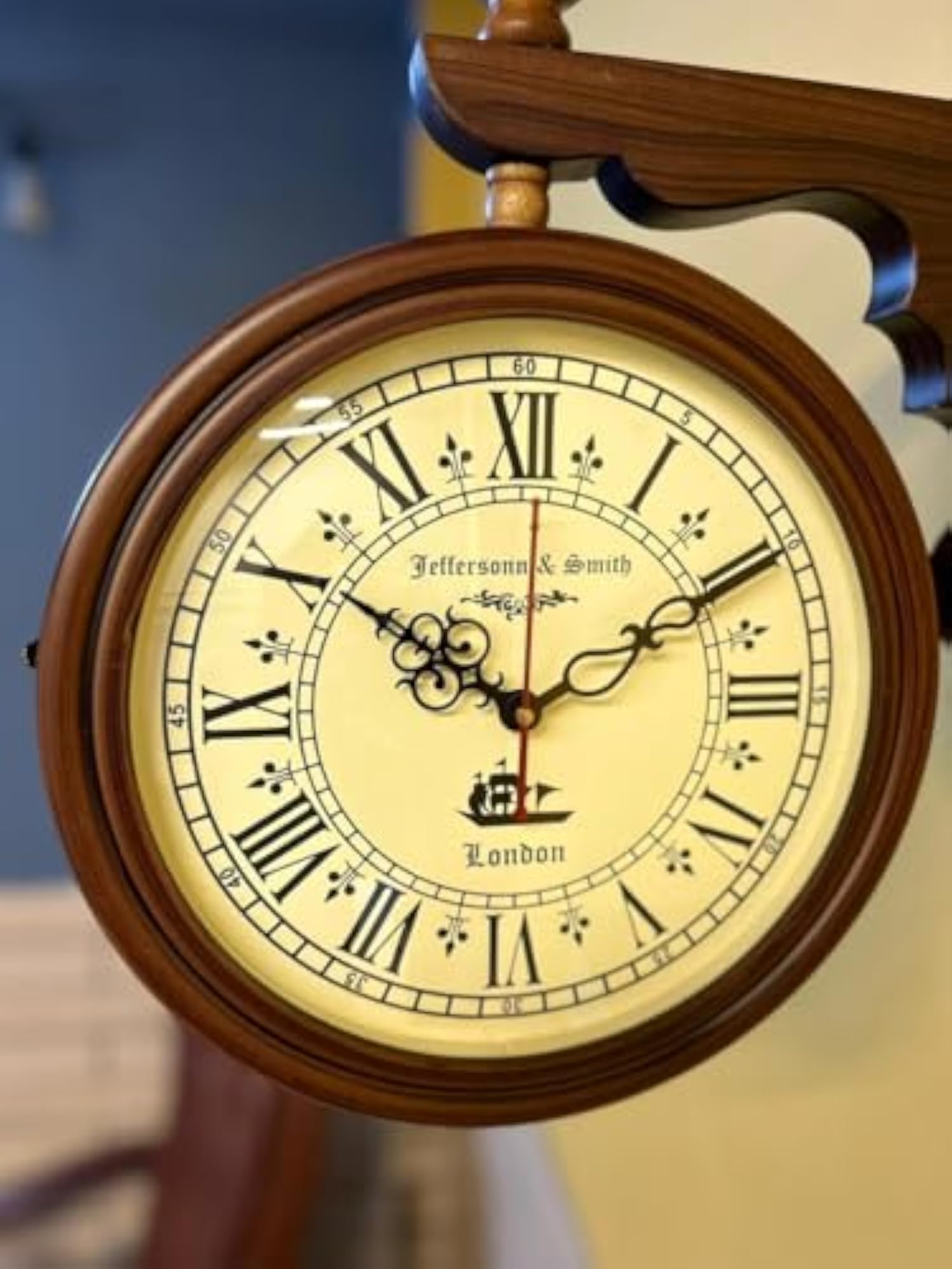 Antique Victorian Double-Sided Wall Clock with Bracket