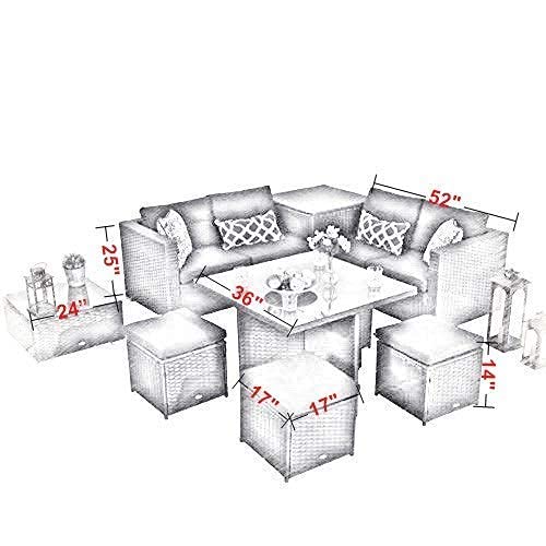 Phi Villa 9-Piece Outdoor Wicker Patio Furniture Set, Rattan Sectional Loveseat Couch Sofa Set With Storage Table And Cushions #TOP6