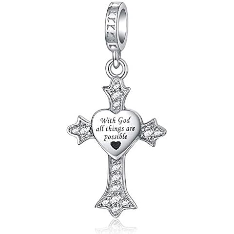 Cross Charm for Pandora Jewelry Sterling Silver - Cross Pendant Bracelet Necklace Charm for Women, Good Wishes Gift Jewelry Cover