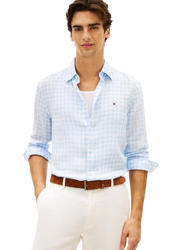 Image of Tommy Hilfiger Men's Long Sleeve Casual Linen Button Down Shirts in Regular Fit