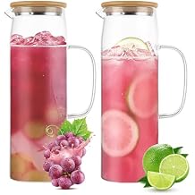 2 Pcs 52oz Glass Pitcher with Lid, Heat Resistant Borosilicate Glass Jug Glass Water Pitcher, Beverage Pitchers with Handles for Iced Tea, Milk, Coffee, Juice