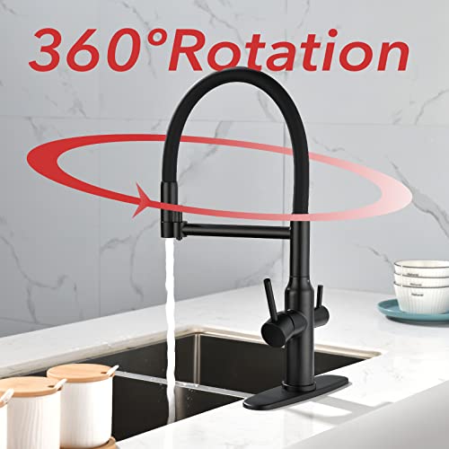 Kitchen Faucet With Drinking Water Faucet, 3 In 1 Water Filter Faucet Kitchen Sink Faucet With Pull Out Sprayer,Dual Handles Kitchen Sink Faucet Matte Black #TOP1