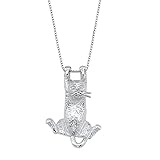 PalmBeach Jewelry Sterling Silver Cat Charm Pendant and Chain 18"