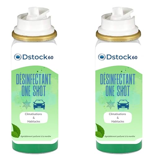 DSTOCK60 - Aérosol One Shot Nettoyant Climatisation & Habitacle Auto – Parfum Menthe – Élimine les Mauvaises Odeurs – Traitement Intérieur Véhicule, Chambres Froides, Convecteurs – 150ml (2 aérosols)