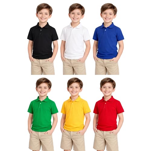 Image of Kids Boys Polo T-Shirt | Half Sleeves | Organic Cotton Rich Bio-Wash Fabric | Ultra Soft & Breathable | Regular Fit | Plain Solid Colour Casual Wear & School Uniform