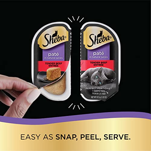 Sheba Perfect Portions Paté Wet Cat Food Trays (24 Count, 48 Servings), Tender Beef Entrée, Easy Peel Twin-Pack Trays #TOP4