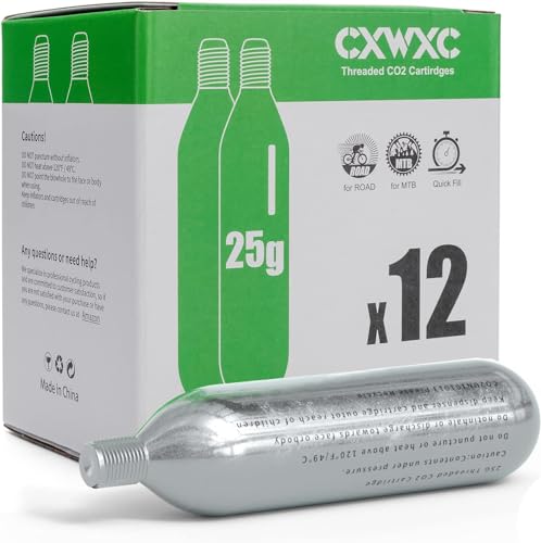 CXWXC - Kit de cartucho de co2 de 25 g, cartuchos roscados de CO2 de 25 g, compatible con válvulas Presta y Schrader