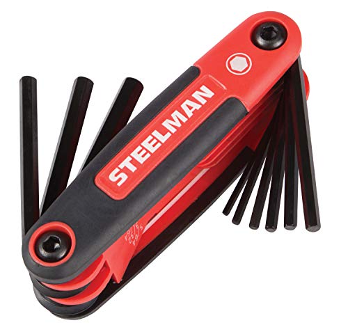 Image of Steelman 3-Piece Set Folding Hex Key Wrench Tools, SAE, Metric, and Torx Allen Wrench Sets, Chamfered Ends, Rubberized Grip