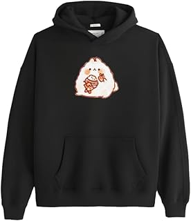 سويت شيرت بغطاء للرأس بتصميم أرنب كاواي لطيف بلون أسود مقاس 67