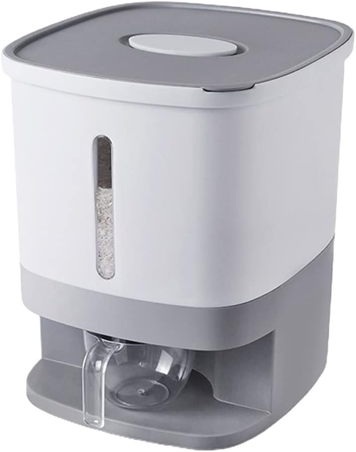 Rice Storage Container Kitchen Box Dispenser Seal Grain with Lid Measure(Gray)