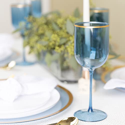 Blue Wine Cup With Gold Rim Plastic Wine Glasses Set Of 5 Elegant Wine Goblets Hard Plastic Wine Cups On Stem 12 Ounce #TOP1