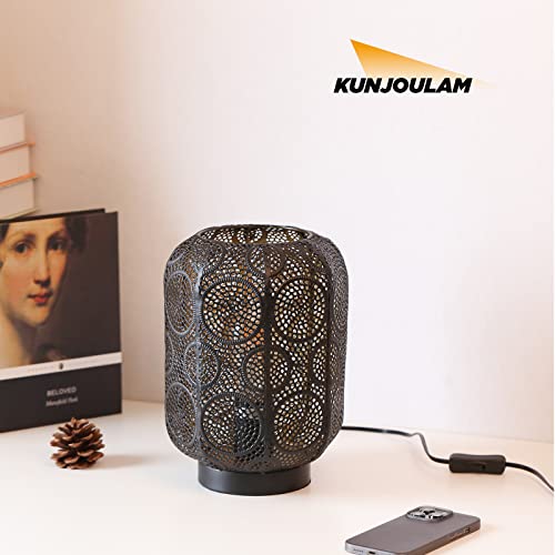 Kunjoulam Industrial Table Lamp, Nightstand Night Light With Plug In, Black Hollow-Carved Metal Cage Lantern Desk Lamp, Vintage Home Decorative For Living Room Dining Room, Bedroom #TOP6