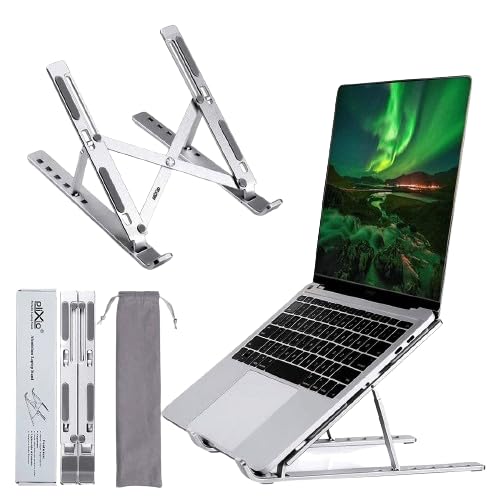 FrndzMart Aluminum Tabletop Laptop Stand Ergonomic Foldable Portable Laptop Stand Holder Compatible for MacBook, HP, Dell, Lenovo & All Other Notebook Silver