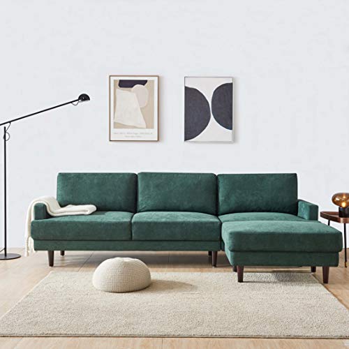 Sectional Sofa with Convertible Ottoman,JULYFOX 104 inch L-Shaped 3-seat Corner Couch with Reversible Chaise Lounger Polyester Fabric for Living Room Office Club Green