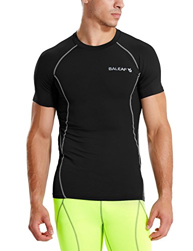 BALEAF Men's Short Sleeve Compression Shirts Gym Base Layer Compression Tops Color Grey Size L