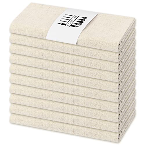 10Pcs Serviettes de Table en Tissu mélangé Coton et Lin, 40 × 40 cm Serviettes de Table en Lin Rustique Naturel réutilisable avec Bords ourlés pour Les Mariages/dîners/banquets/Restaurants (Beige)