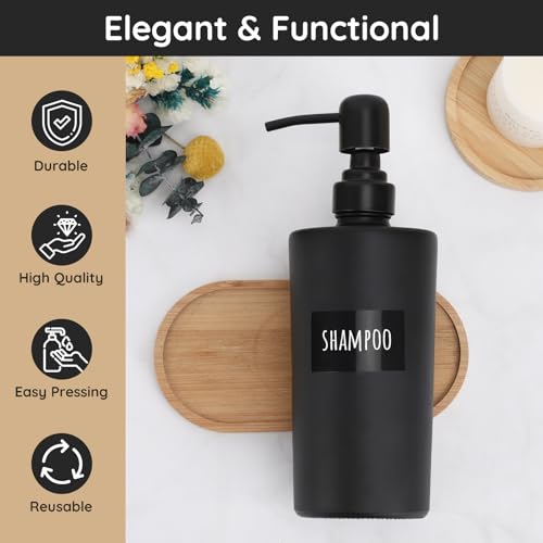 Image of Segbeauty Glass Soap Dispenser Set, 2pcs 15.2oz Refillable Bathroom & Kitchen Dispensers, 450ml Black with Pump & Labels