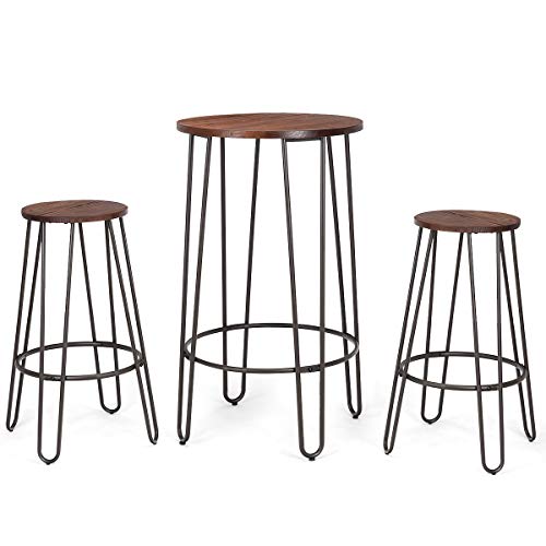 COSTWAY 3 Pieces Bar Table Set with 2 Stools Round Height Steel Pub