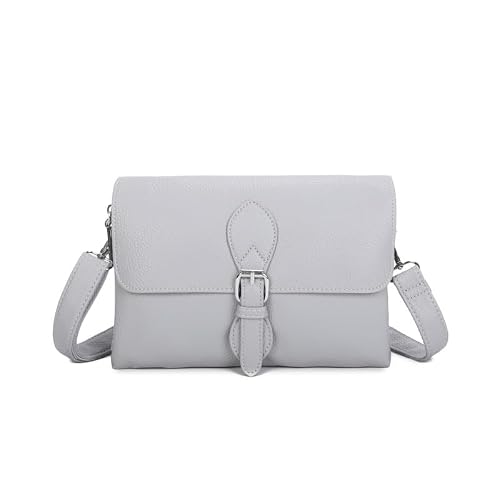Image of Leeray® Women Crossbody Shoulder Bag Double Zip Compartment Handbag Flap Magdot Closure Adjustable Strap Satchel Synthetic PVC Grey